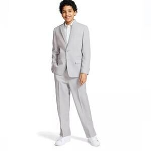 Nautica Big Boys Pindot 2 Piece Suit Set Light Grey, boy suit top and bottom 12
